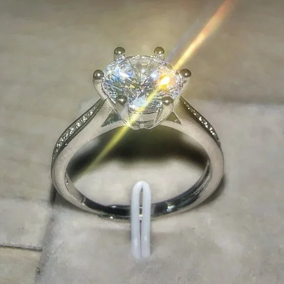 Silver Wedding Ring Diamond Simulant Adjustable Size - Picture 6 of 11